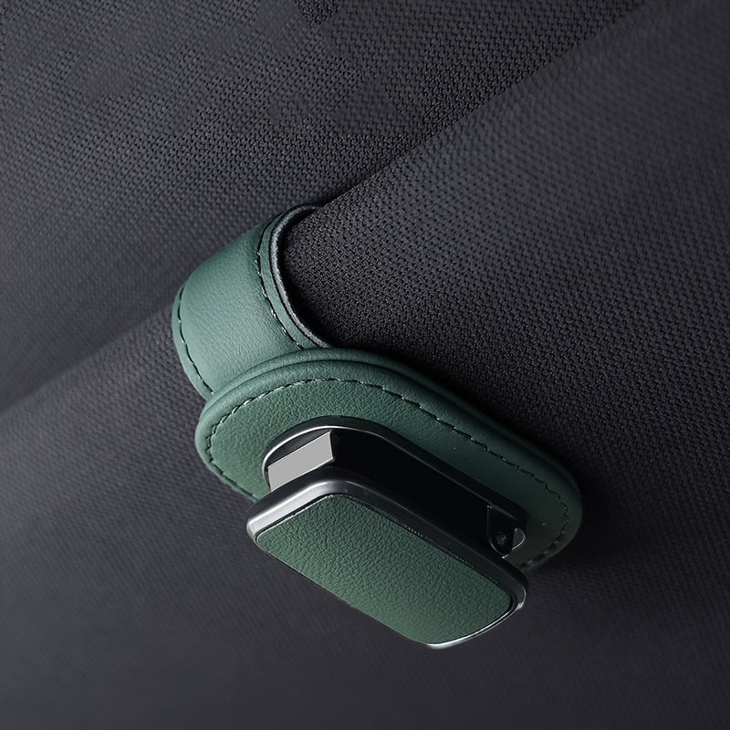 Clip de visor de coche de cuero PU universal para gafas y soporte para tablero