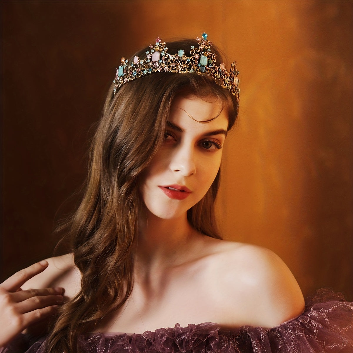 Цветная корона-ободок из сплава драгоценных камней для вечеринок, свадеб и косплея