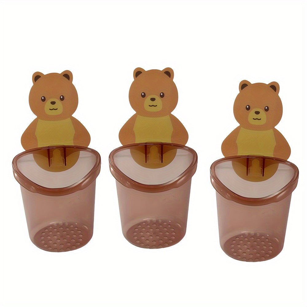 Set of 3 Bear Toothbrush and Toothpaste Holders Wall-Mounted Bathroom Organizer