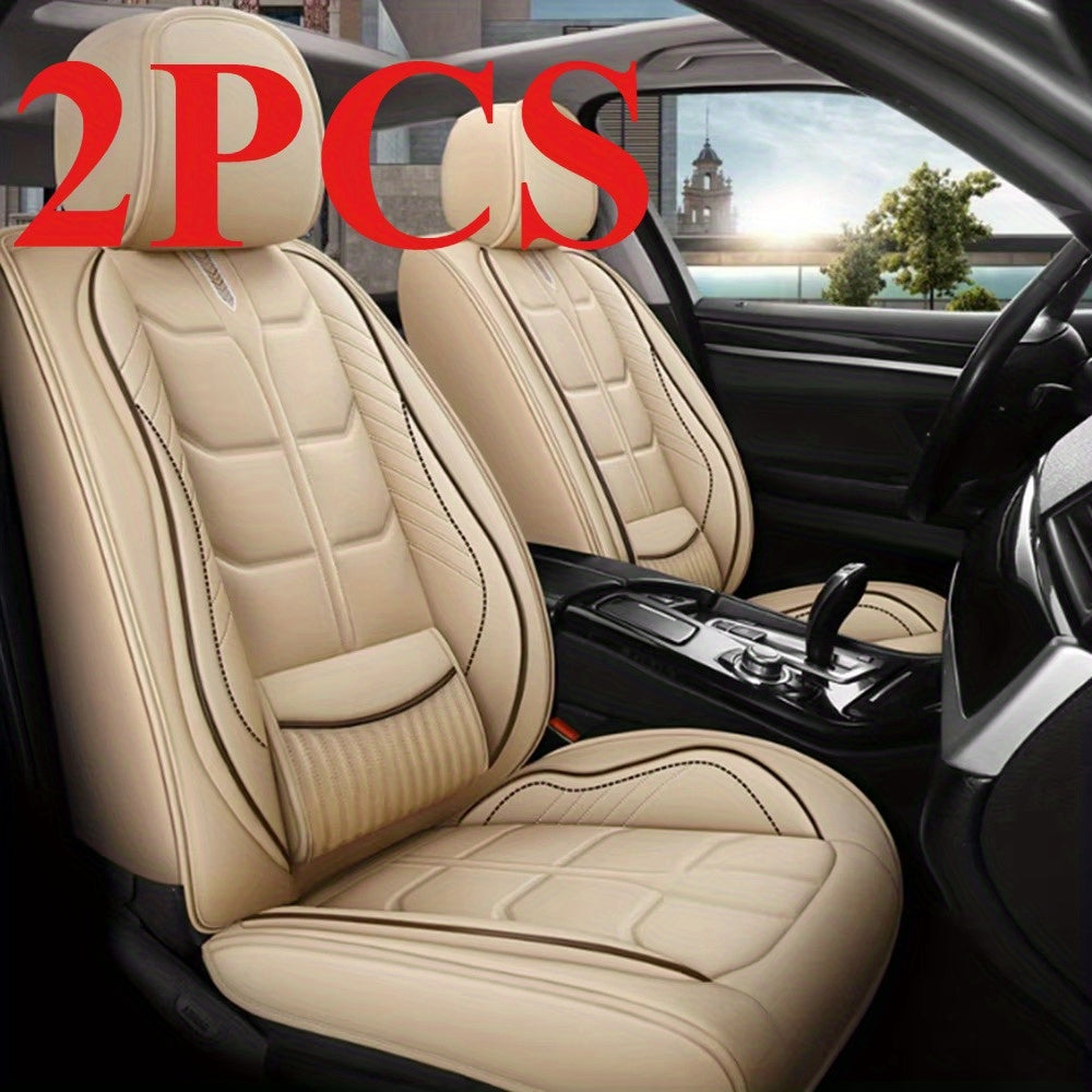 Universal Car Seat Cover Full Set Waterproof PU Leather Beige Full Coverage