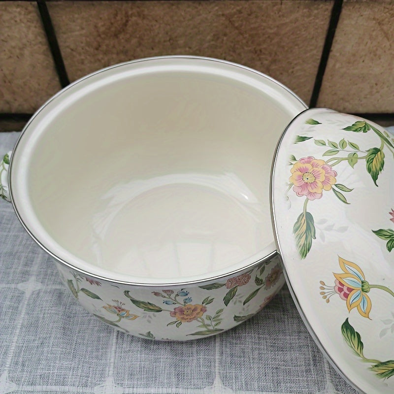 20cm Vintage emal qozon, qopqog' bilan, yopishmaydigan, makaron va sut sousi uchun