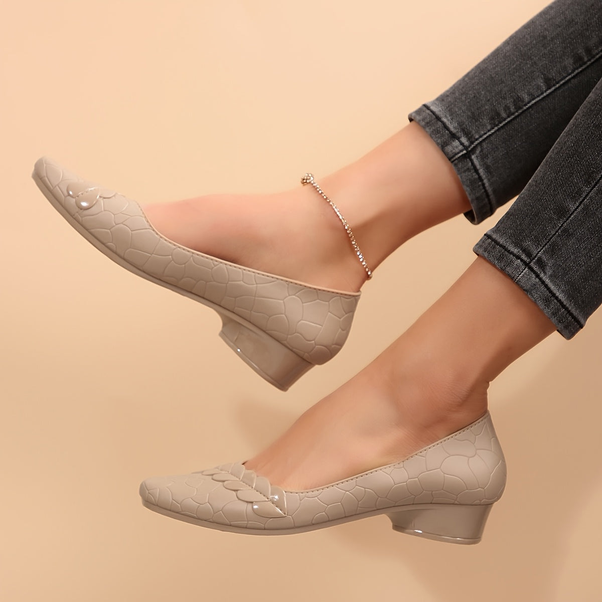 Women's Mid-Heel Pumps Soft Sole Sequins Pointed Toe Chunky Heel