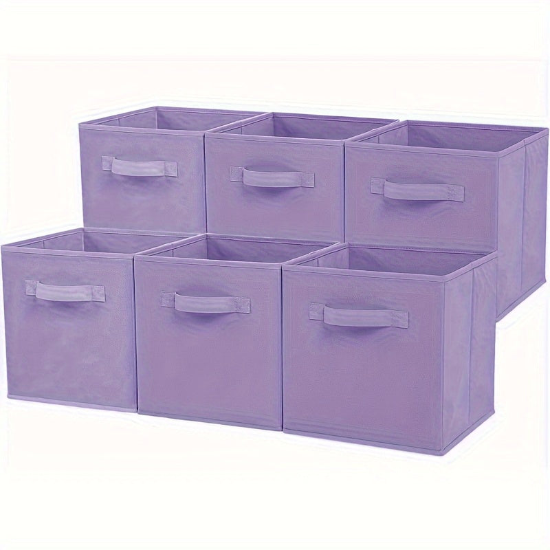 Set of 6 Pastel Purple Ombre Non-Woven Storage Boxes with Handles for Home Office