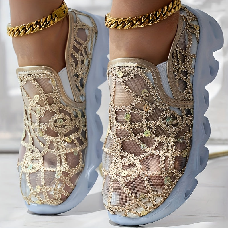 Women's Sequin Mesh Casual Shoes with Thick Soles