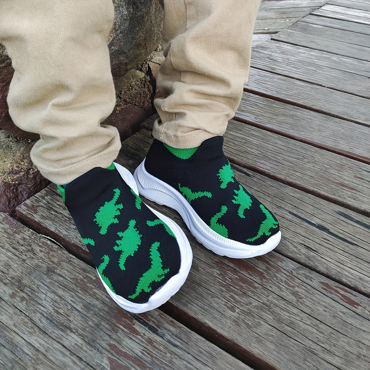 Kids' Dinosaur Cartoon Slip-On Sneakers for Toddlers Breathable Lightweight All-Season
