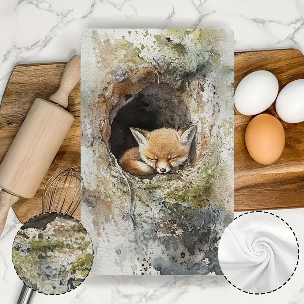 Dos piezas de toallas de cocina ultra suaves y absorbentes 16x24 pulgadas con diseño de zorro bebé