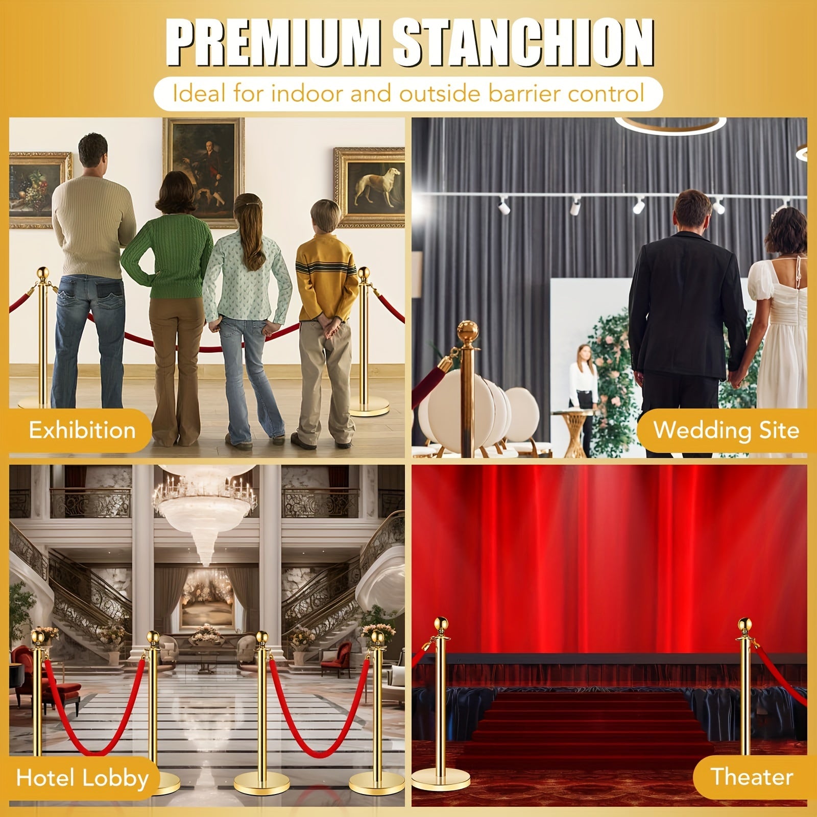 Partiyalar uchun olomonni nazorat qilish uchun bo'sh asosli Qizil Velvet Rope va Xavfsizlik To'siq to'plami.