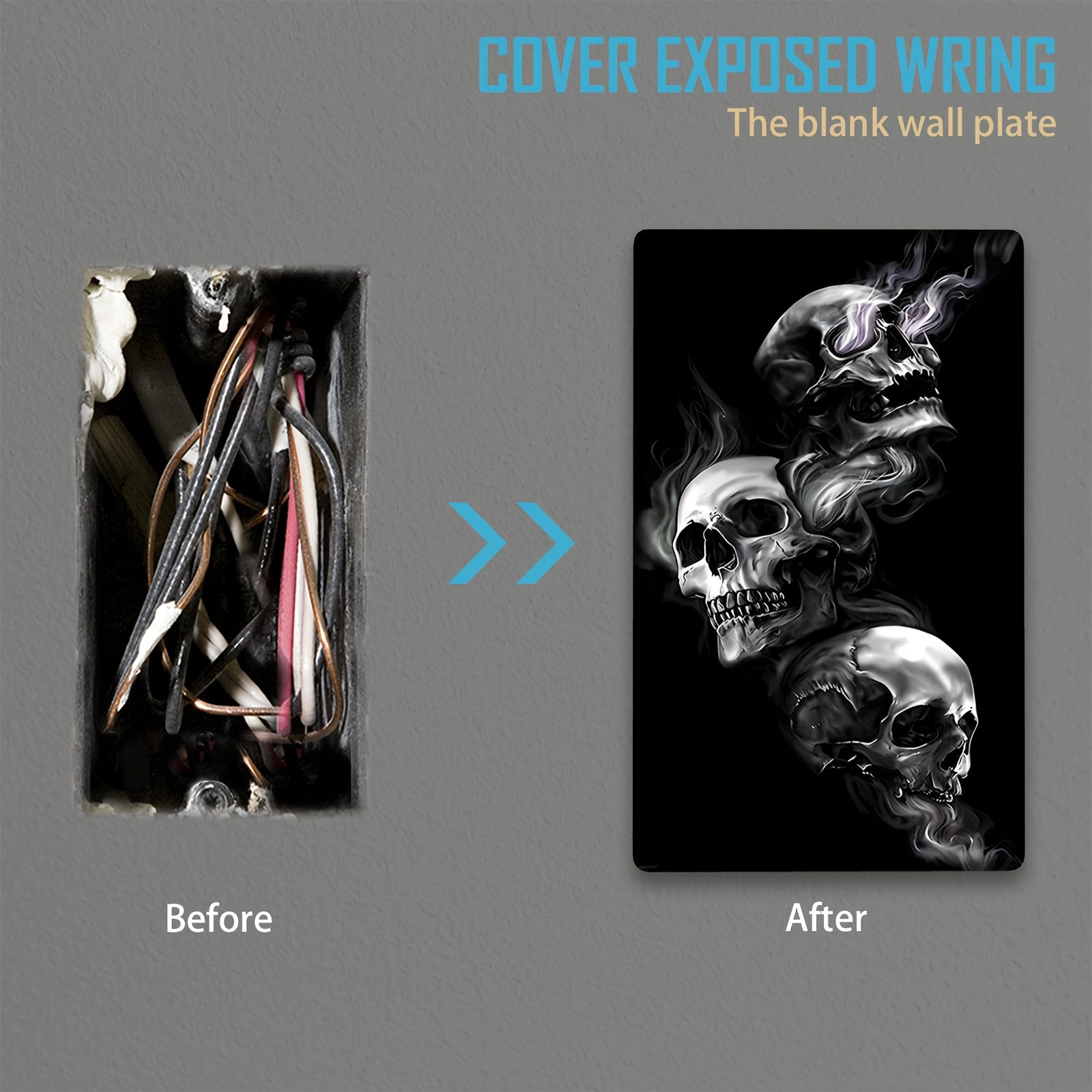 Decoración de pared con calavera negra para cocina, baño, sala de estar, arte de pared decorativo, instalación fácil