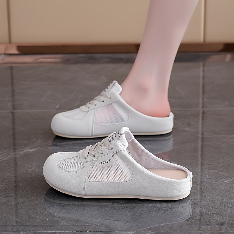 Women's Beige Slip-On Sneakers Breathable Mesh Summer Casual Flats