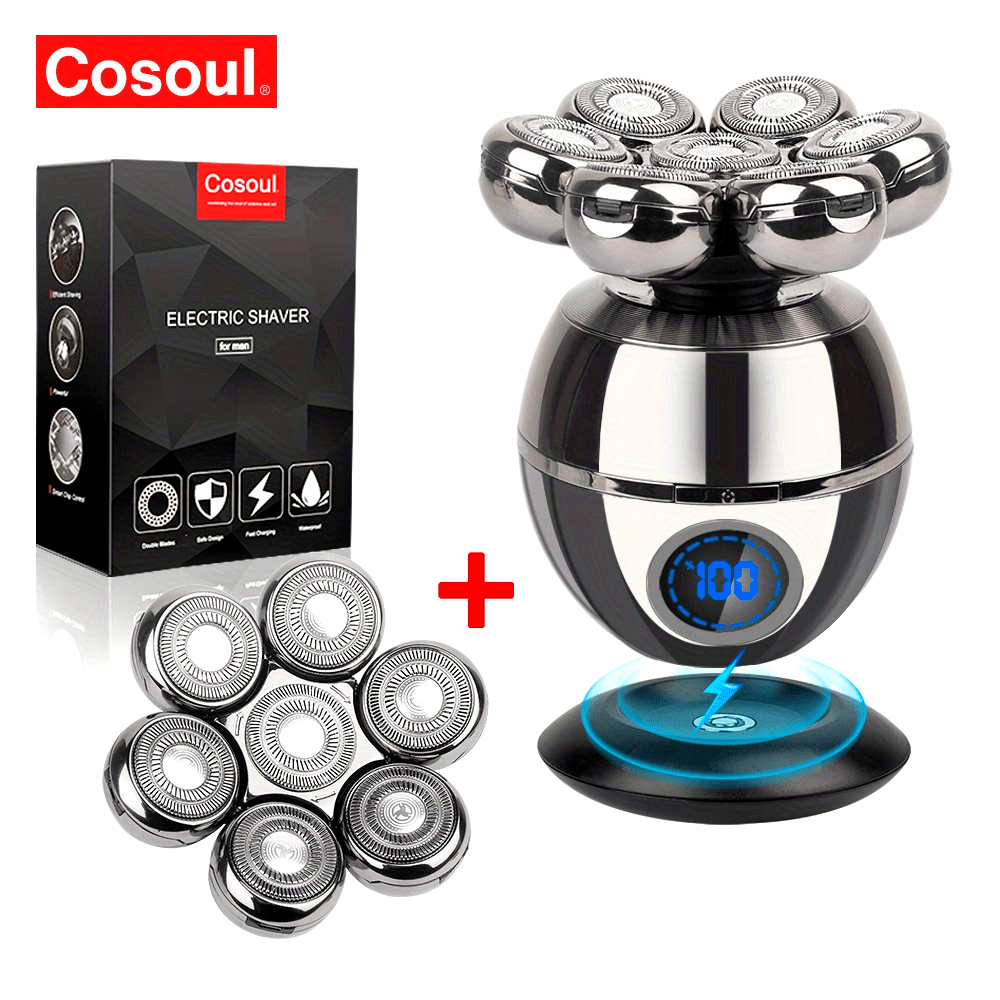 Electric shaver for bald men with 7 attachments 5-in-1 nose hair trimmer facial cleaner