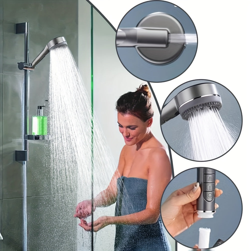 High-Pressure Handheld Shower Head with 5 Modes Stainless Steel Hose Adjustable Bracket