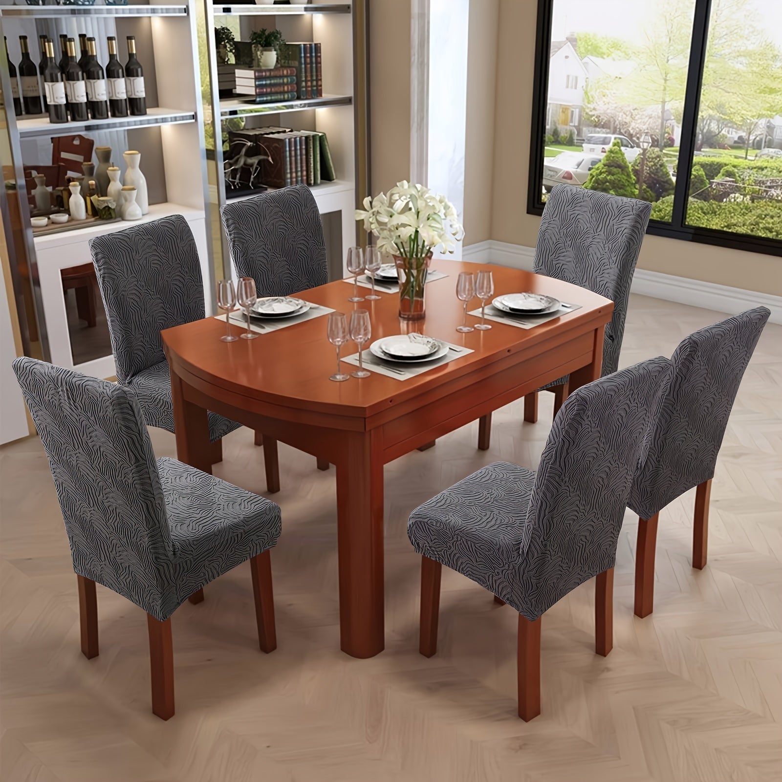 Funda para silla con estampado de leopardo, respaldo medio, ajustable, para todas las estaciones, protección para comedor