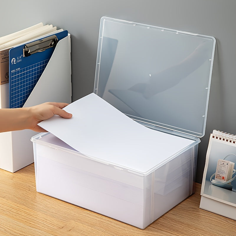 A4 Paper Storage Box Waterproof Plastic Flip Top Office Dorm Home Organization