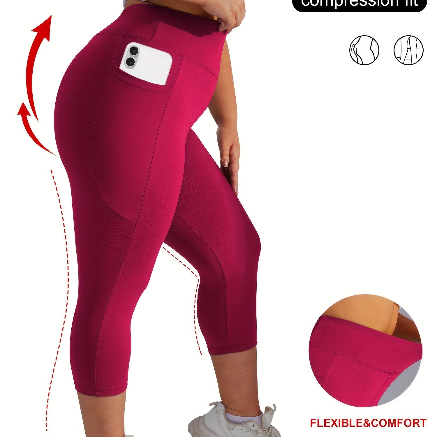 Женские леггинсы для йоги большого размера с высокой талией, карманами и контролем живота