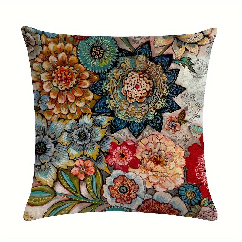 Linen Blend Throw Pillow Cover with Butterflies and Flowers 45.72cm Square