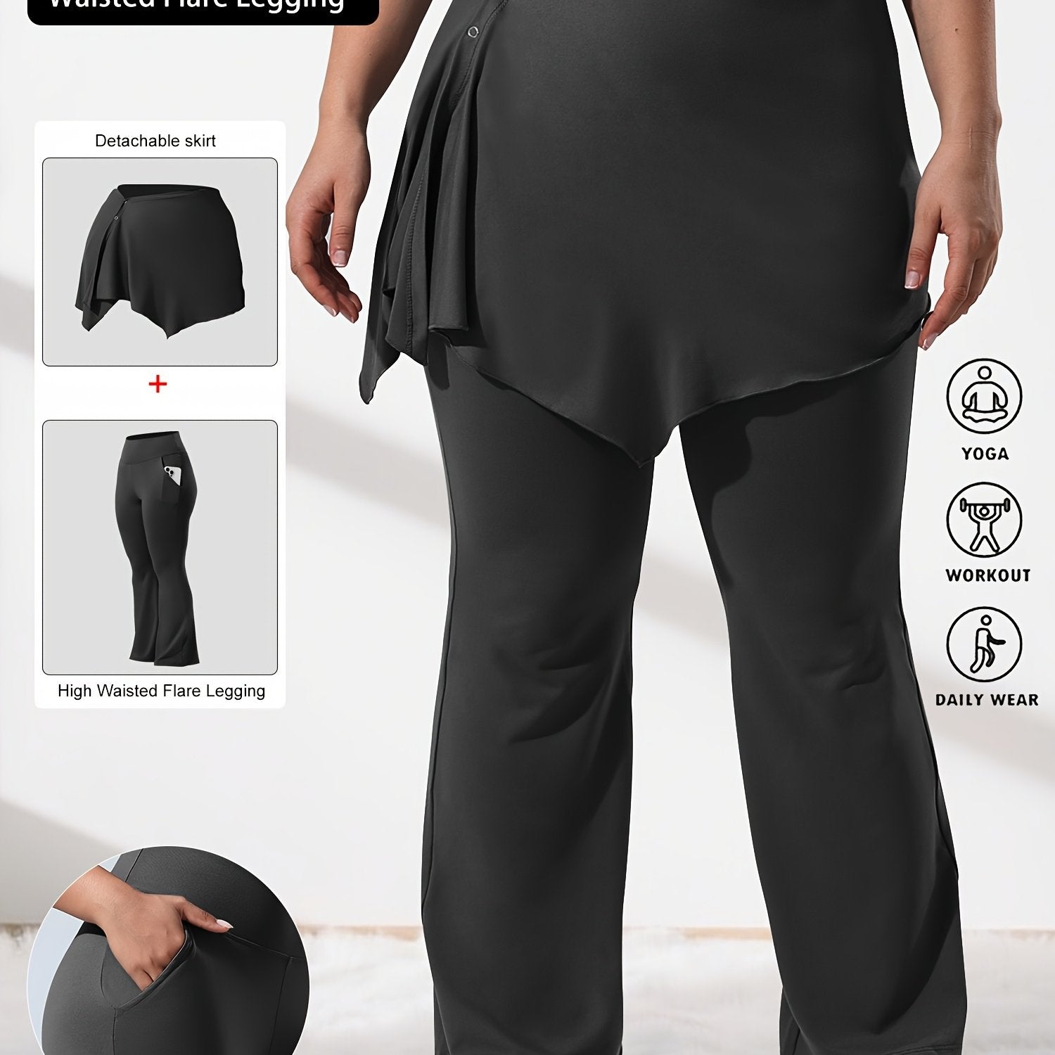 Conjunto de 2 piezas para mujer: pantalones acampanados y falda irregular para primavera, deportes y yoga