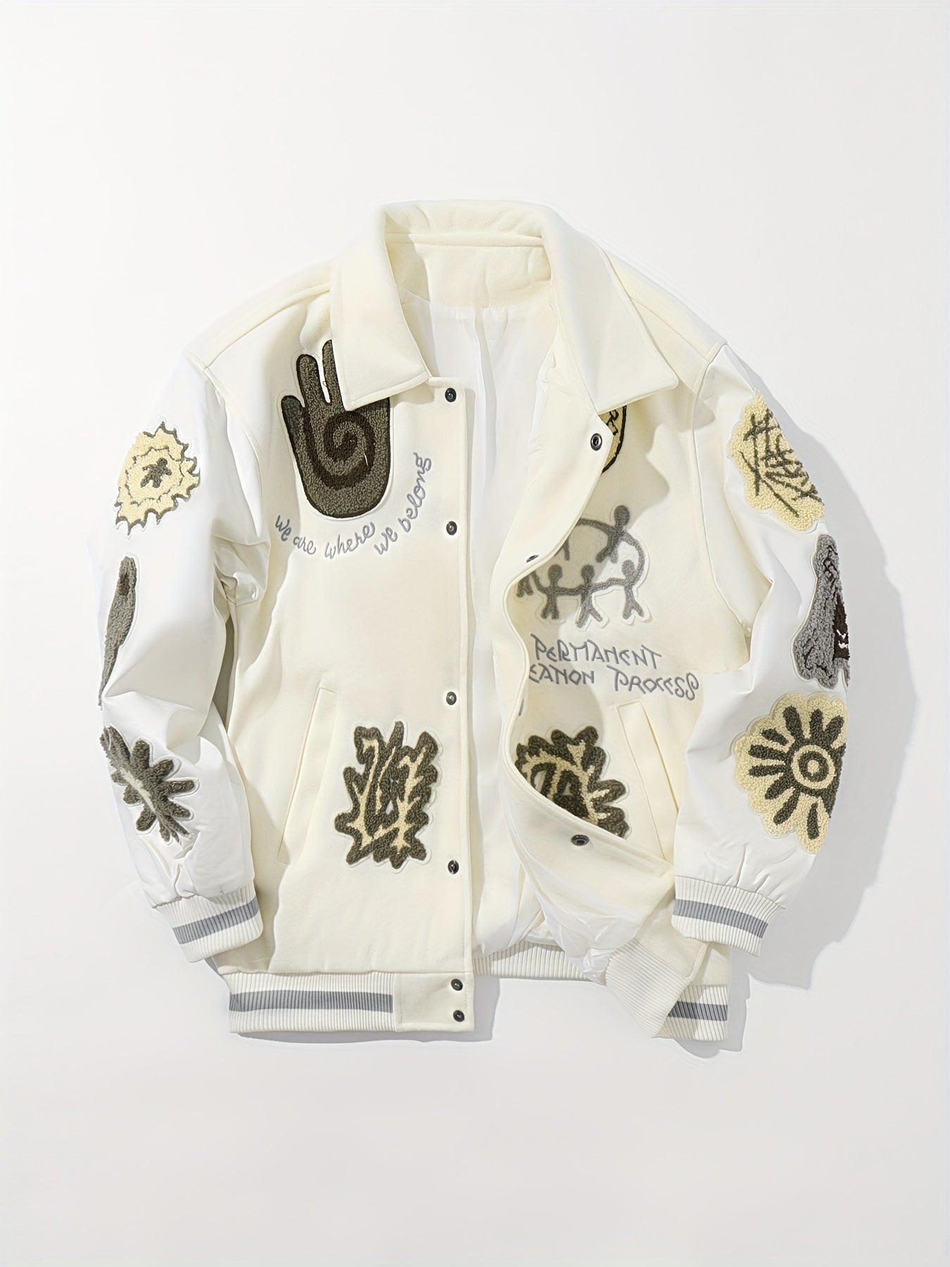 Men's Striped Loose Fit Jacket with Embroidery Pockets Lapel for Fall Winter Outdoor Wear