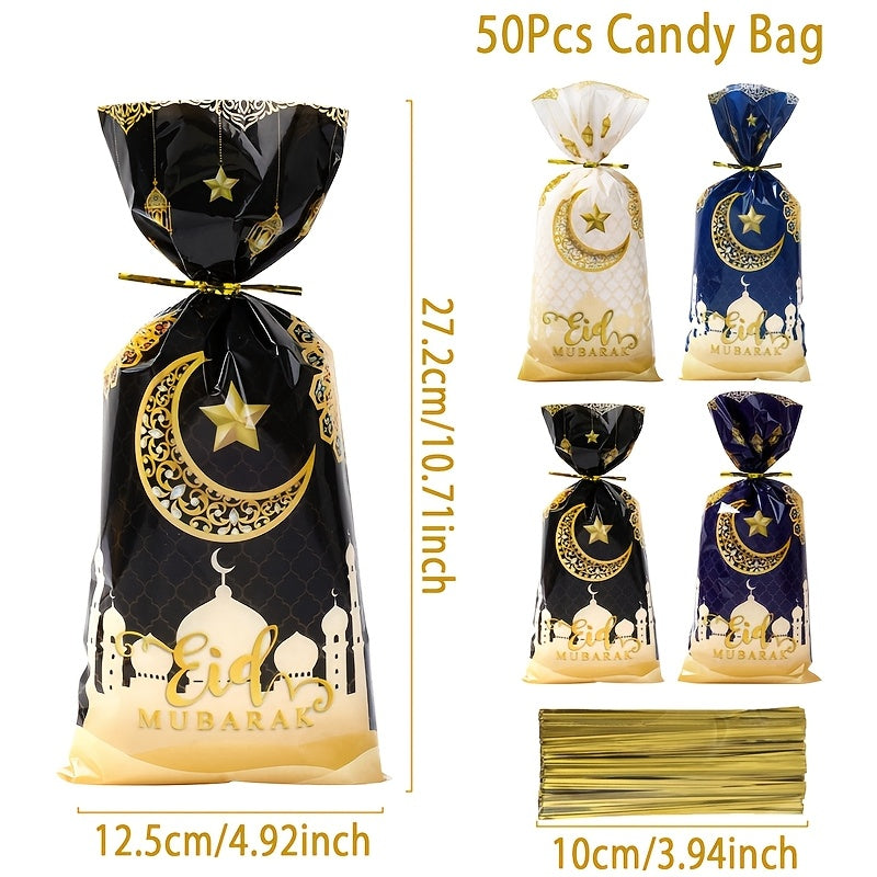 Eid Mubarak Candy Bags Set of 25 50 or 100 Black White Blue Plastic Ramadan Eid Decorations