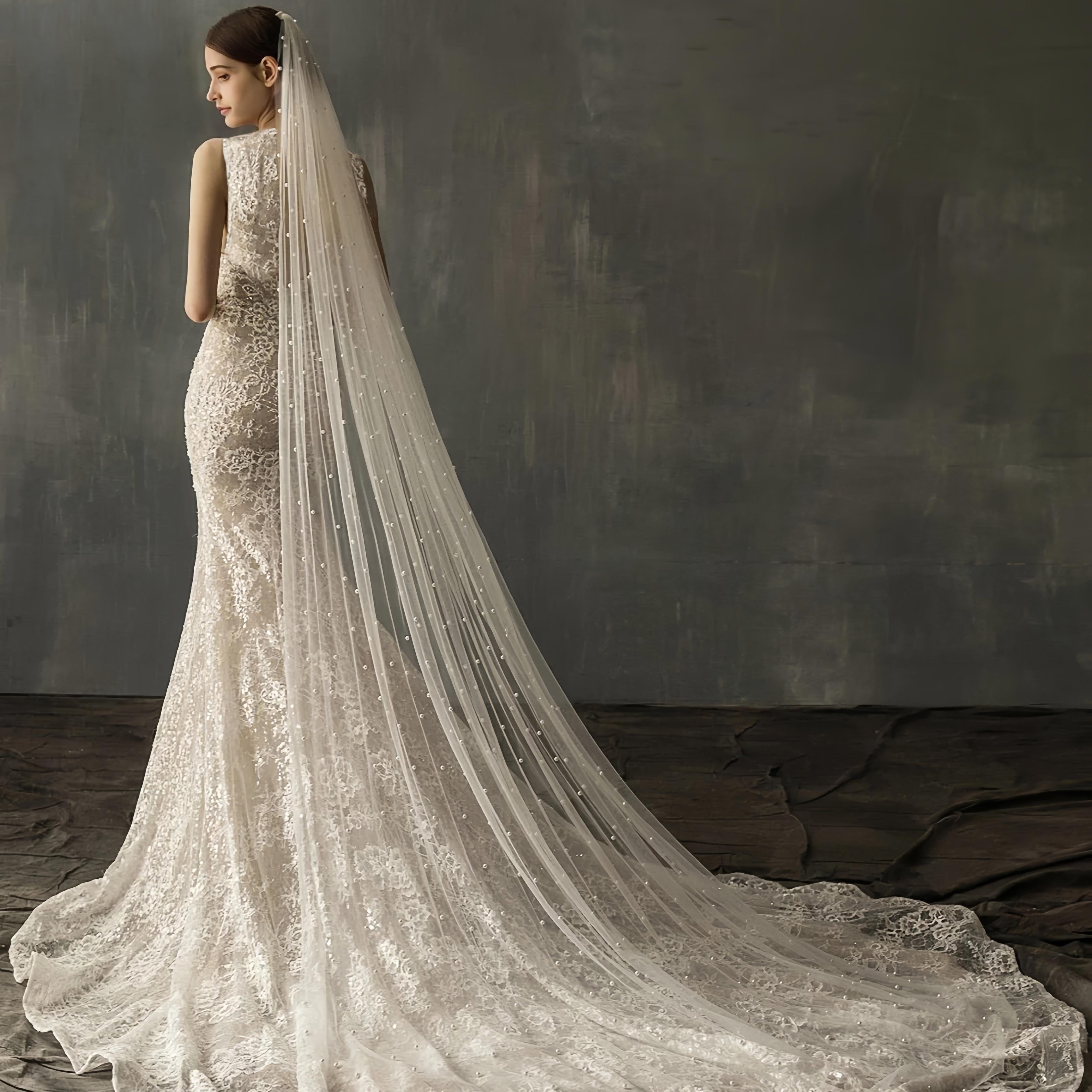 Long Soft Tulle Wedding Bridal Veil with Faux Pearl Comb