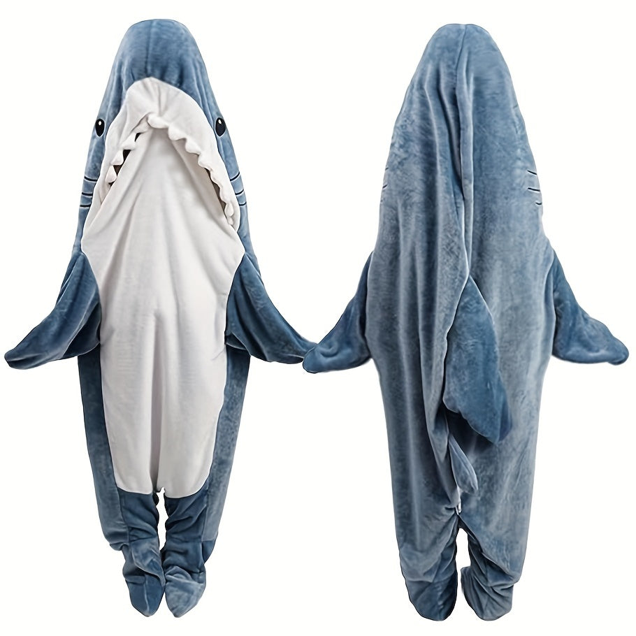 Kids Shark Hoodie Blanket Cozy Flannel Sleep Sack Blue