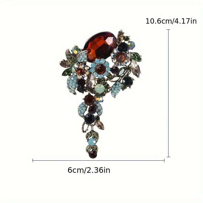 Antique-Style Brooch with Brown and Green Crystals in Alloy, Elegant Gift