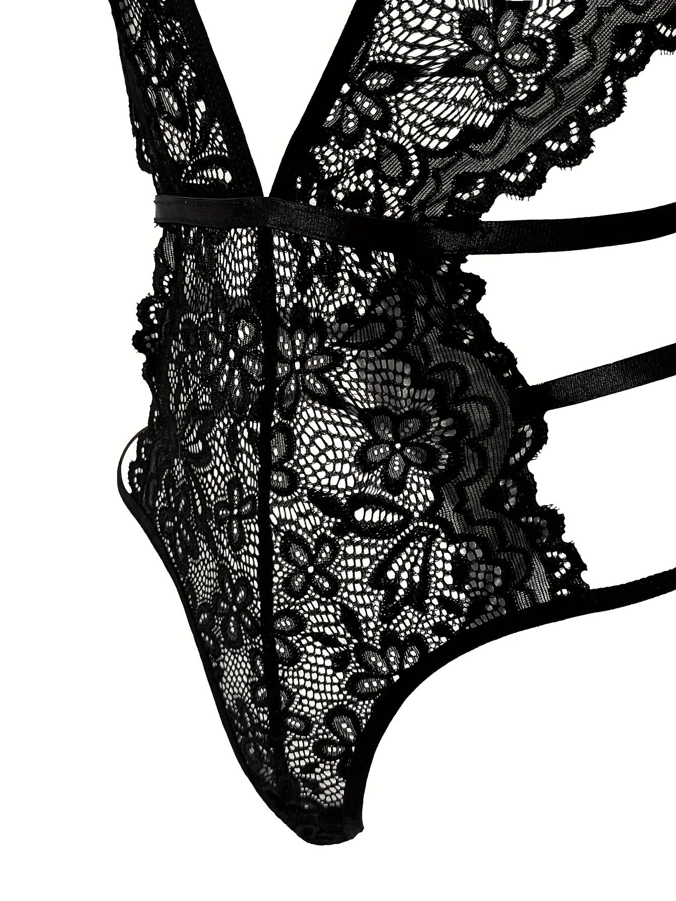 Women's Floral Lace Teddy with Heart Cut-Out and Linked Back