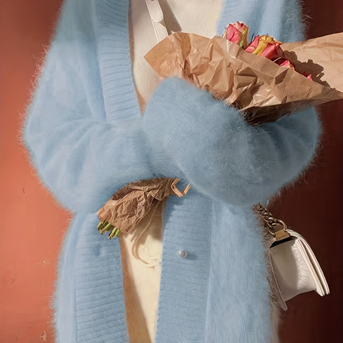 Women's V-Neck Cardigan Fall Winter Long Sleeve Solid Knit Micro Elasticity