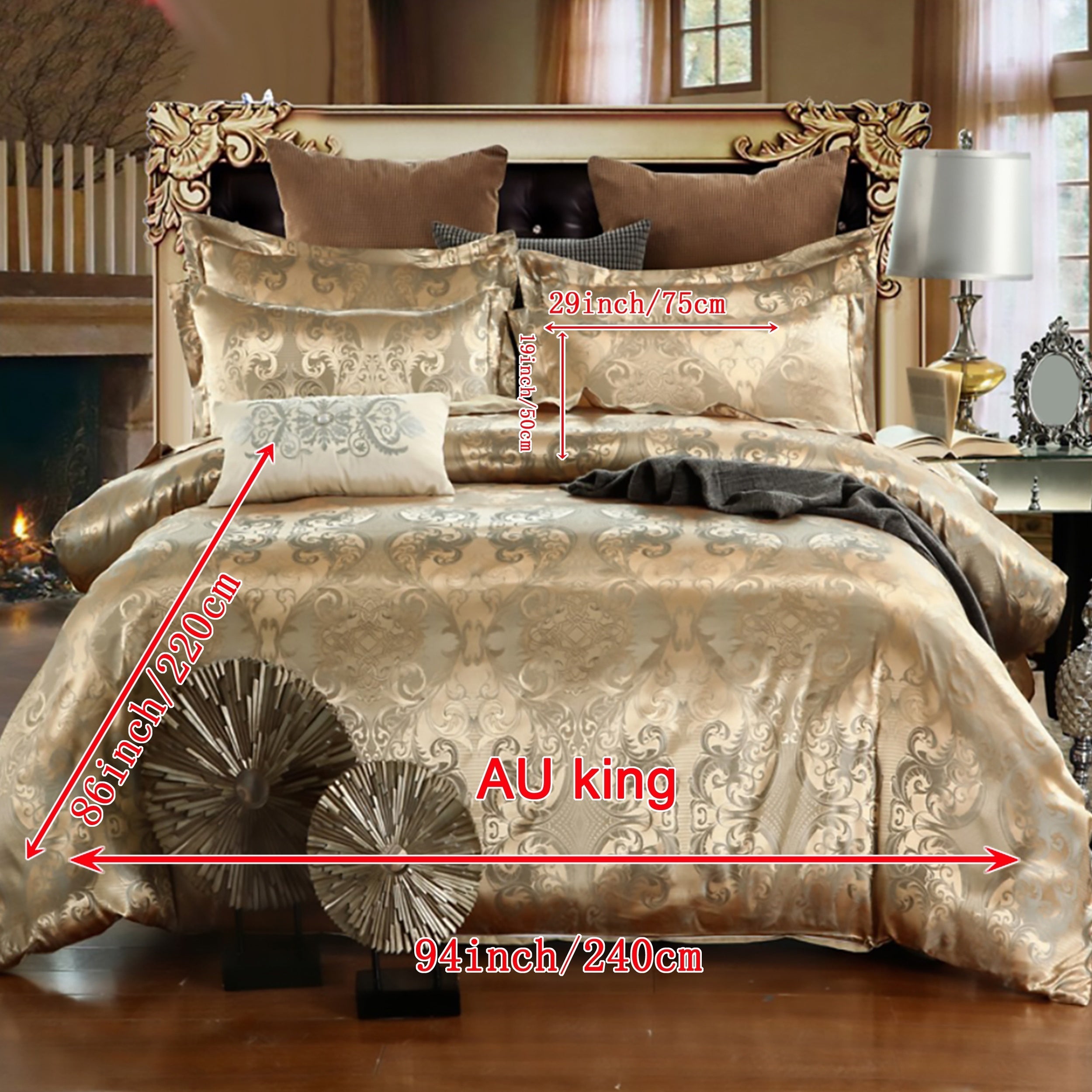 Luxurious Gold Jacquard Duvet Cover Set with Pillowcases for Bedroom or Guest Room