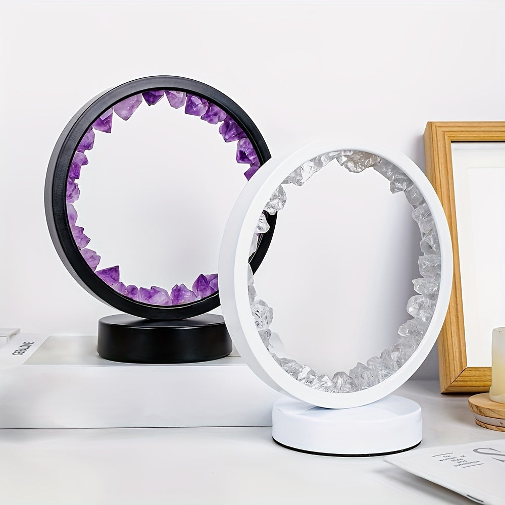 Rechargeable LED Lamp with Amethyst Quartz Cluster for Bedroom and Desk Decor