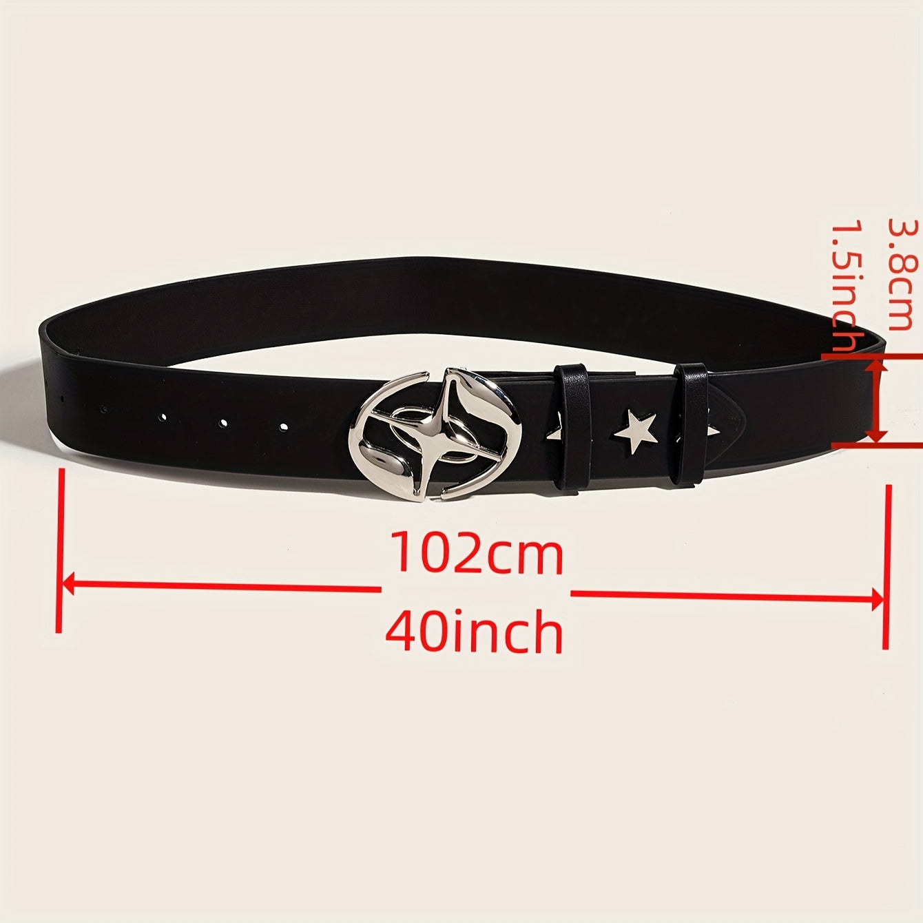 Black PU Belt for Women with Oval Hollow Out Buckle and Star Rivet Decor