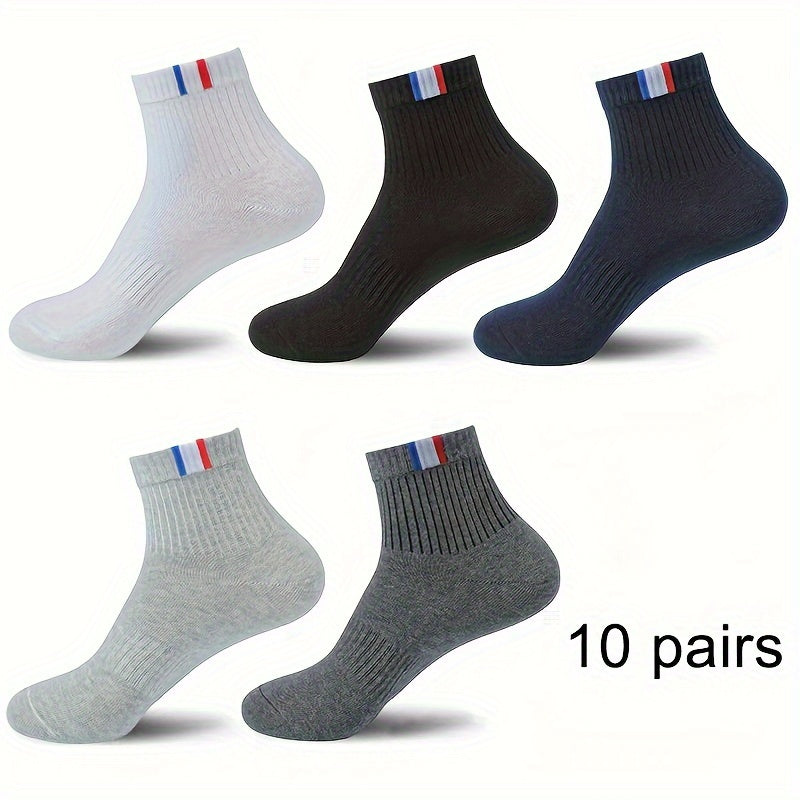 Men's Solid Sport Crew Socks 5 Pairs Breathable Comfortable All Seasons