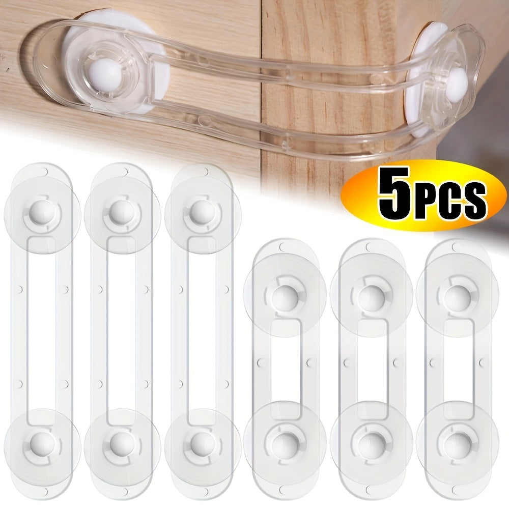 Set of 5 Transparent Latex-Free Safety Cabinet Locks and Straps for Childproofing