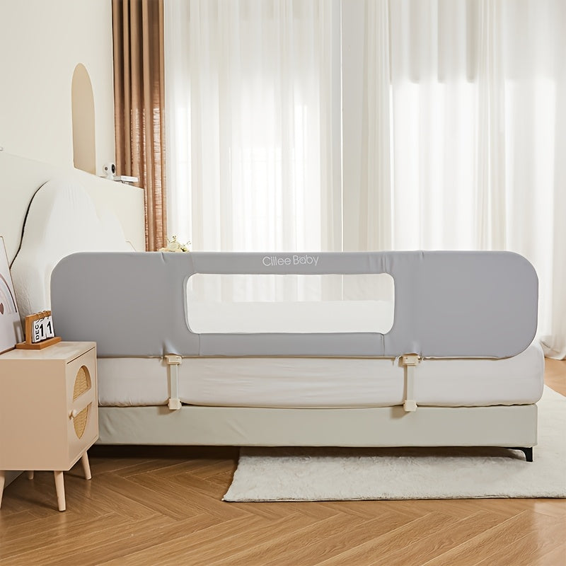 Kids Bed Safety Rail Gray Polyester Full Size Bed Guardrail Foldable Washable Fall Protection