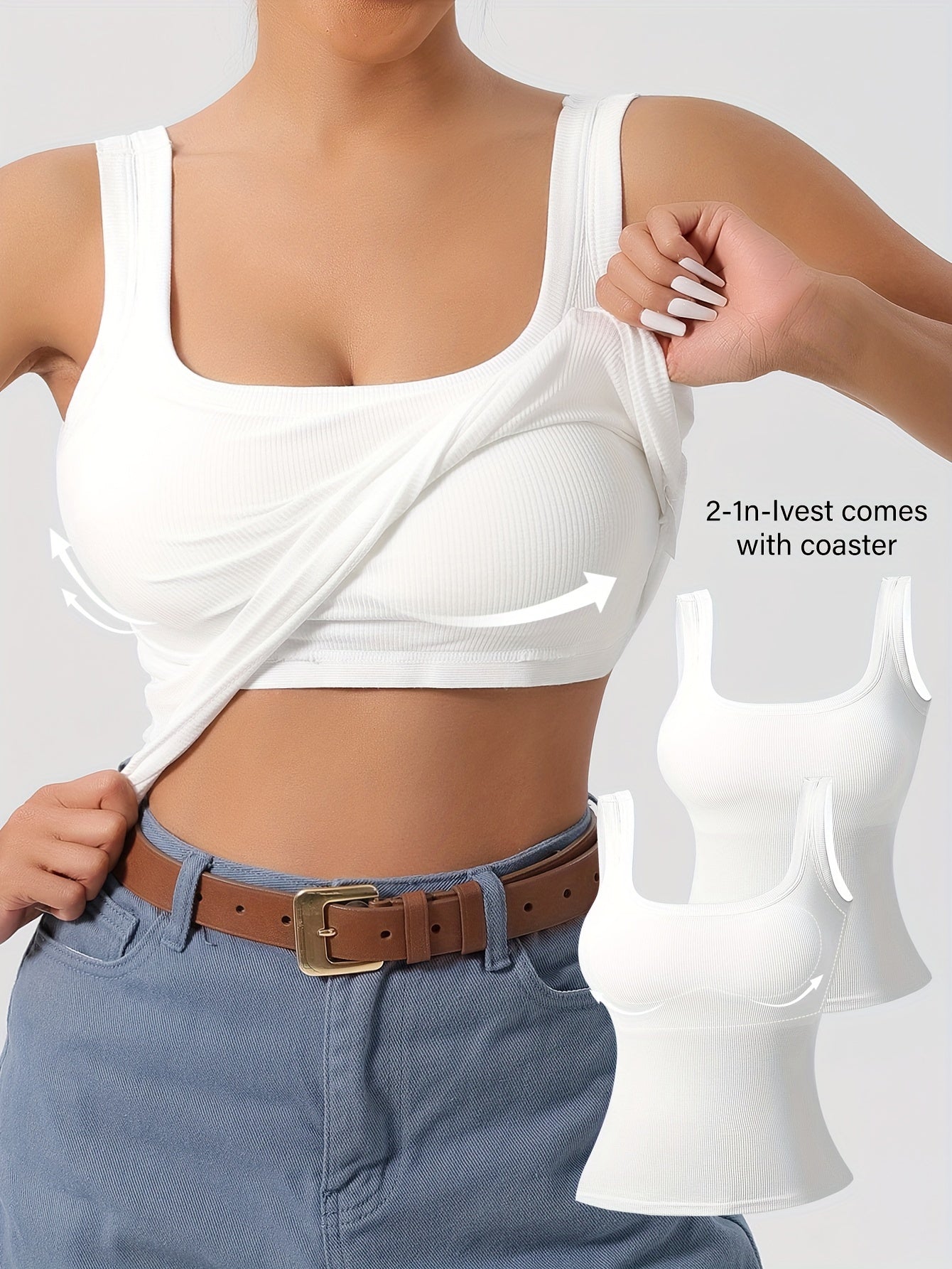 Women's Solid Square Neck Tank Tops with Padded Backless Design