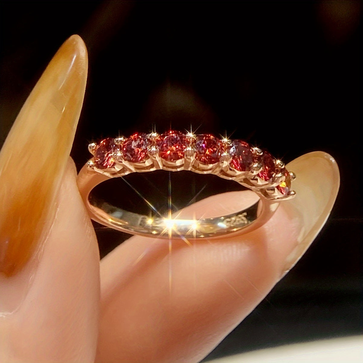 Ladies' Rose Gold Moissanite Engagement Wedding Band Sterling Silver Jewelry