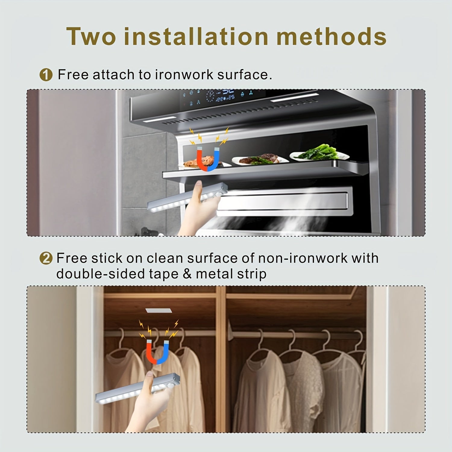 Pack de 4 luces inalámbricas para debajo de los armarios con sensor de movimiento, recargables por USB, LED para cocina, dormitorio y guardería