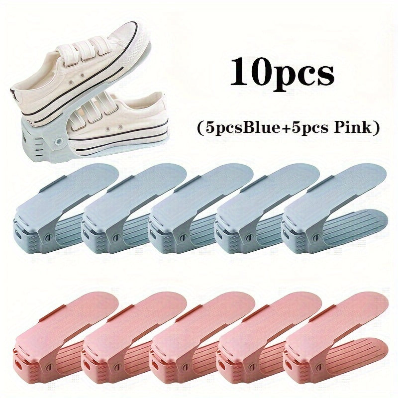 10-Pack Adjustable Plastic Shoe Slots Organizer Double Layer Shoe Rack