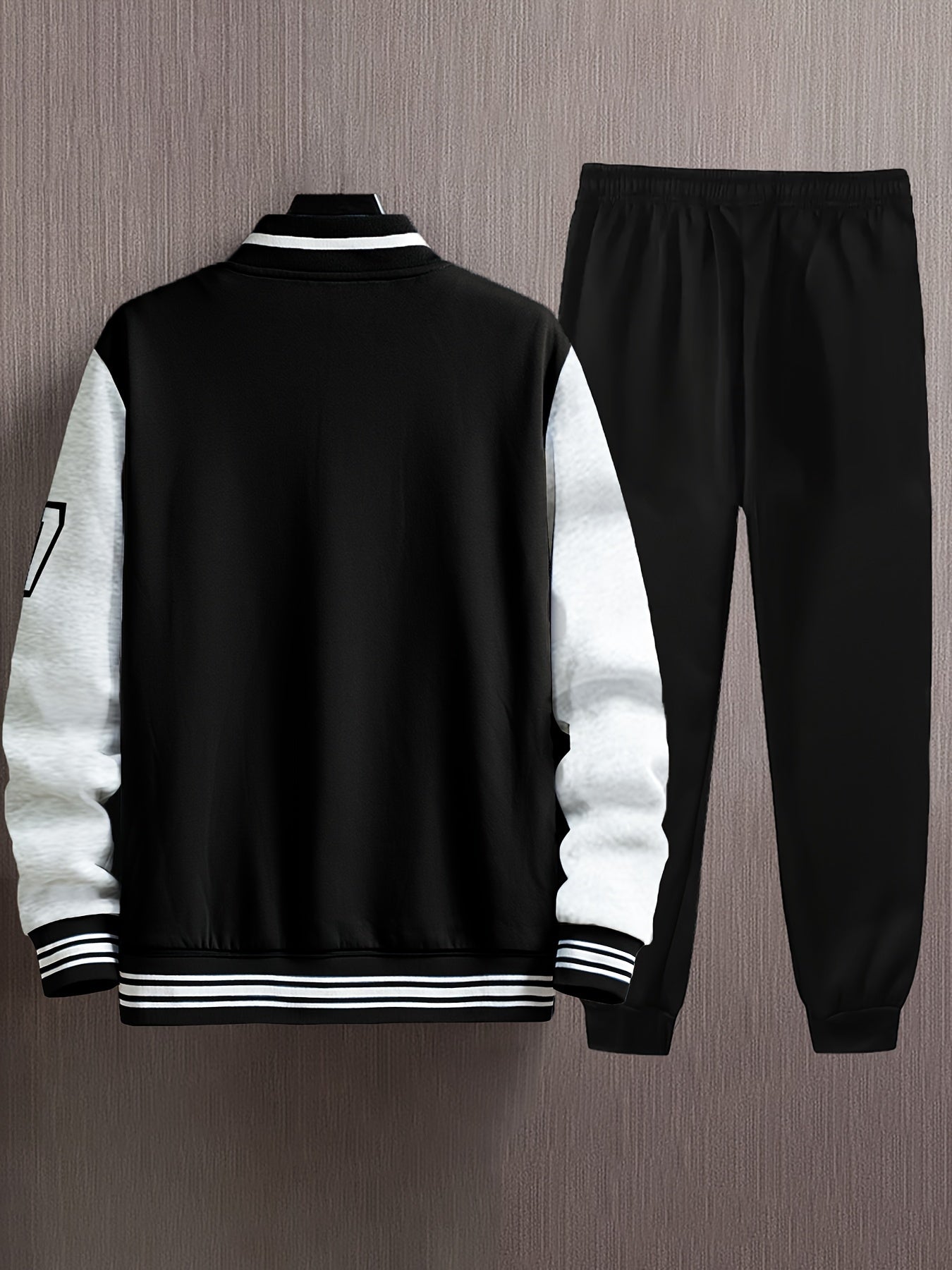 Men's Polyester Baseball Jacket Set with Geometric Pattern for Fall Winter Sports