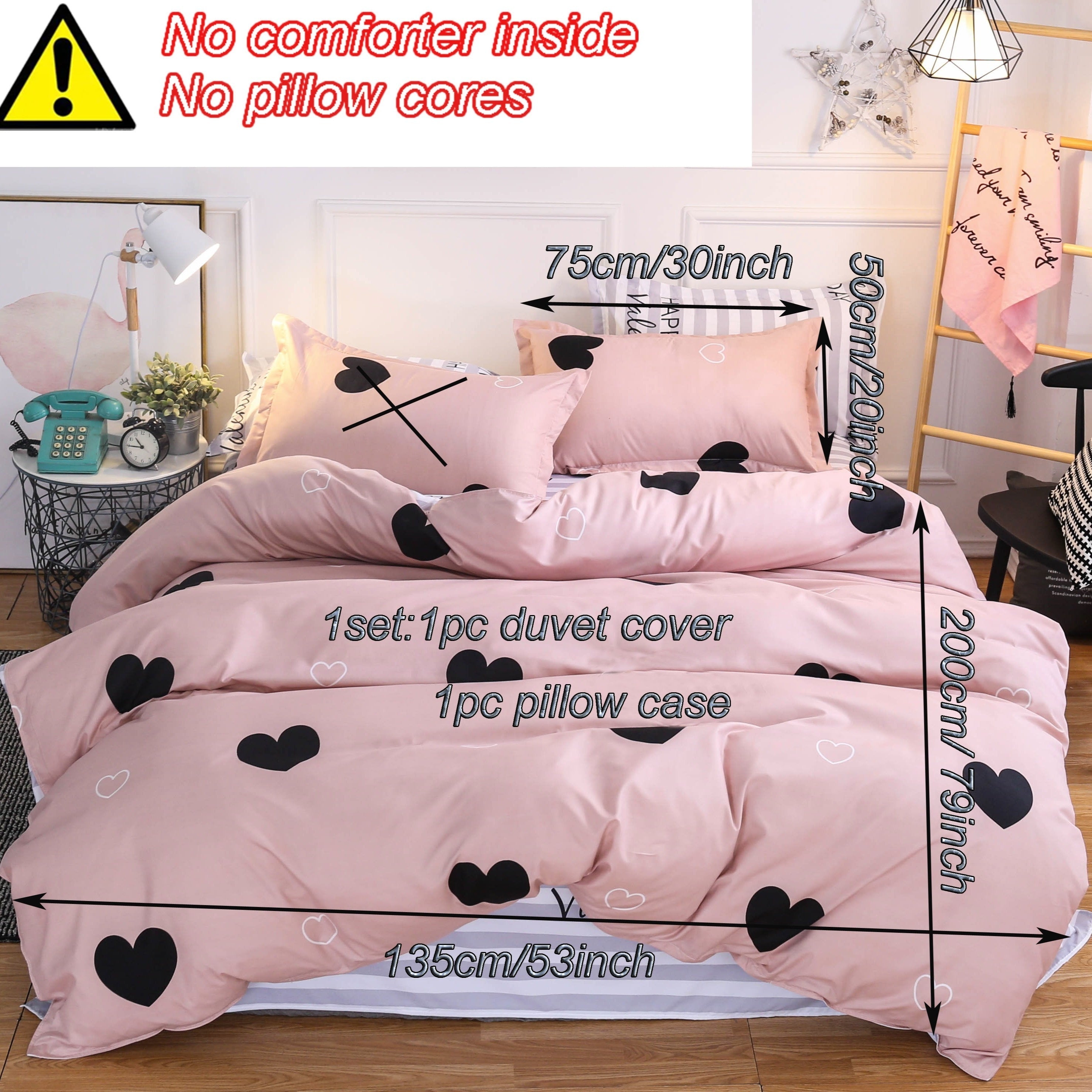 Pink Quilt Cover and Pillowcase Set with Love Holiday Blessing Design, 2 or 3 Piece