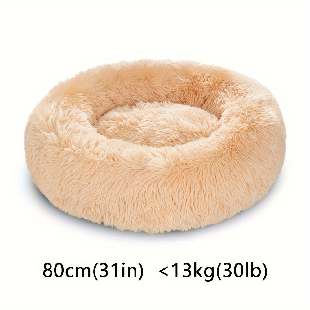 Round Fluffy Dog Bed with Non-Skid Bottom Polyester Material