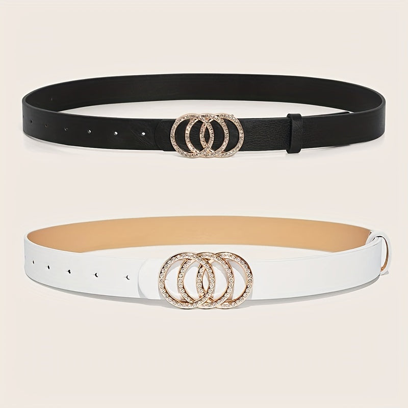 Набор из 2 ремней с камнями-стразами для женщин, черные и белые, стильные аксессуары для джинсов и платьев