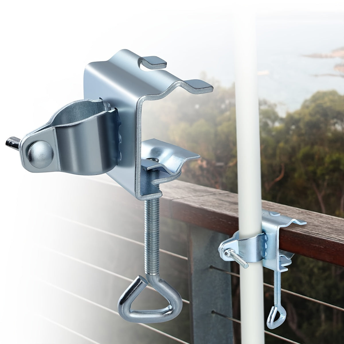 Stainless Steel Patio Umbrella Holder for Deck Balcony Railing Picnic Table