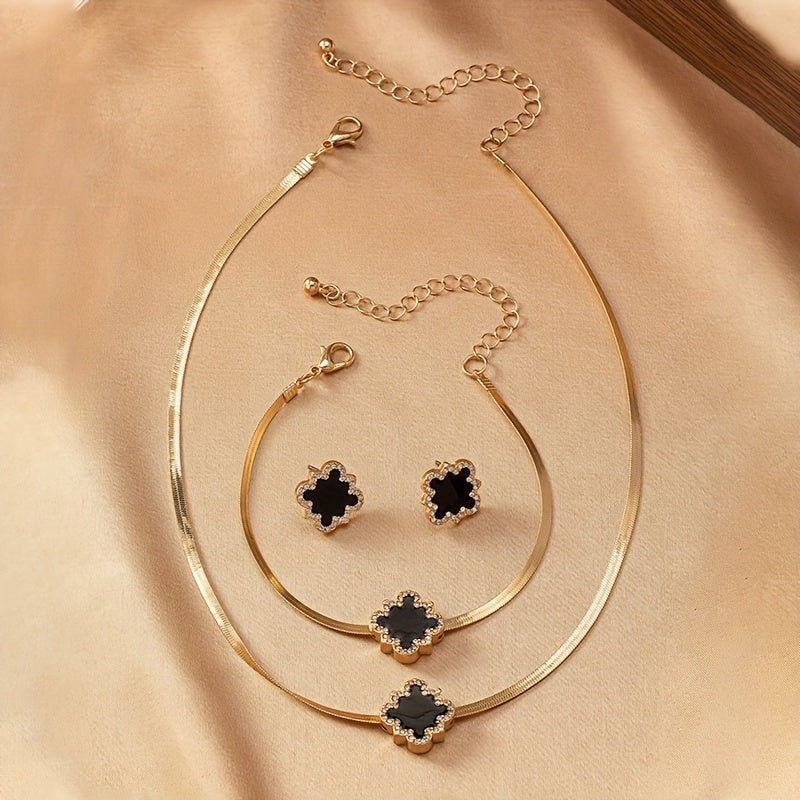 Vintage uslubidagi temir zargarlik to'plami, rhinestone gullar bilan pendant, bilaguzuk va ayollar uchun mos keladigan sirg'alar. Kundalik kiyimlar uchun mukammal.