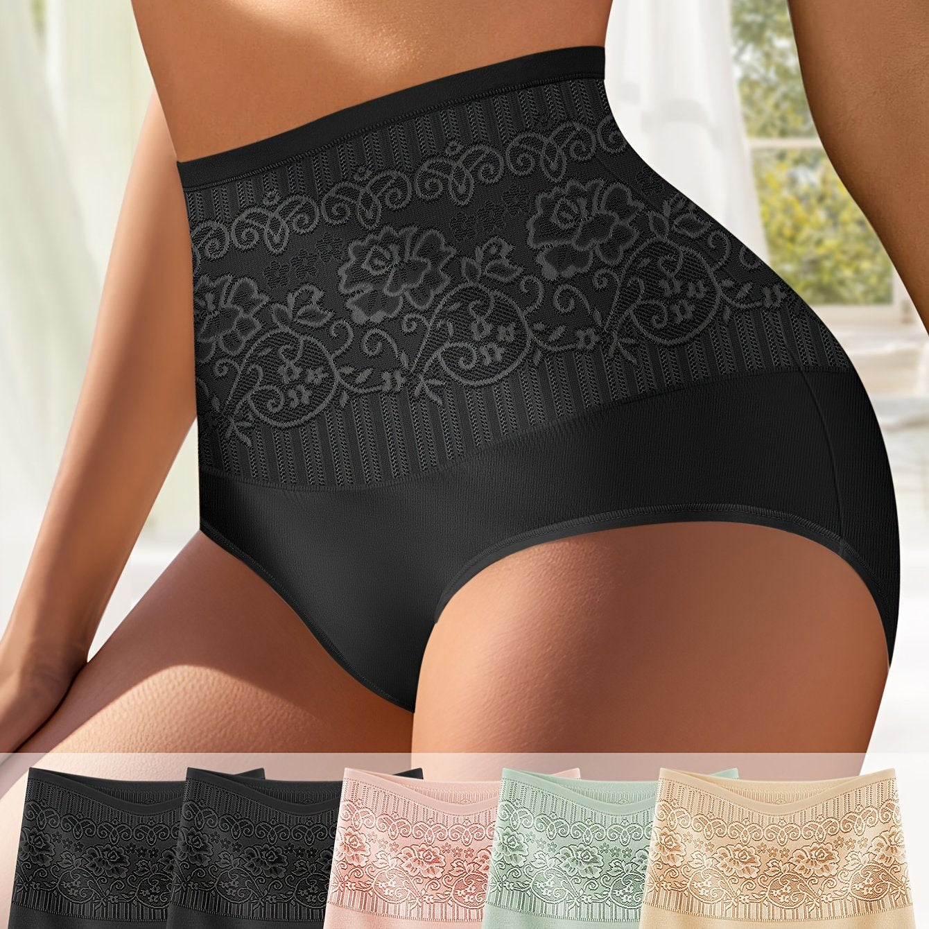 Women's High Waist Panties Tummy Control Jacquard Hip Lift Comfort