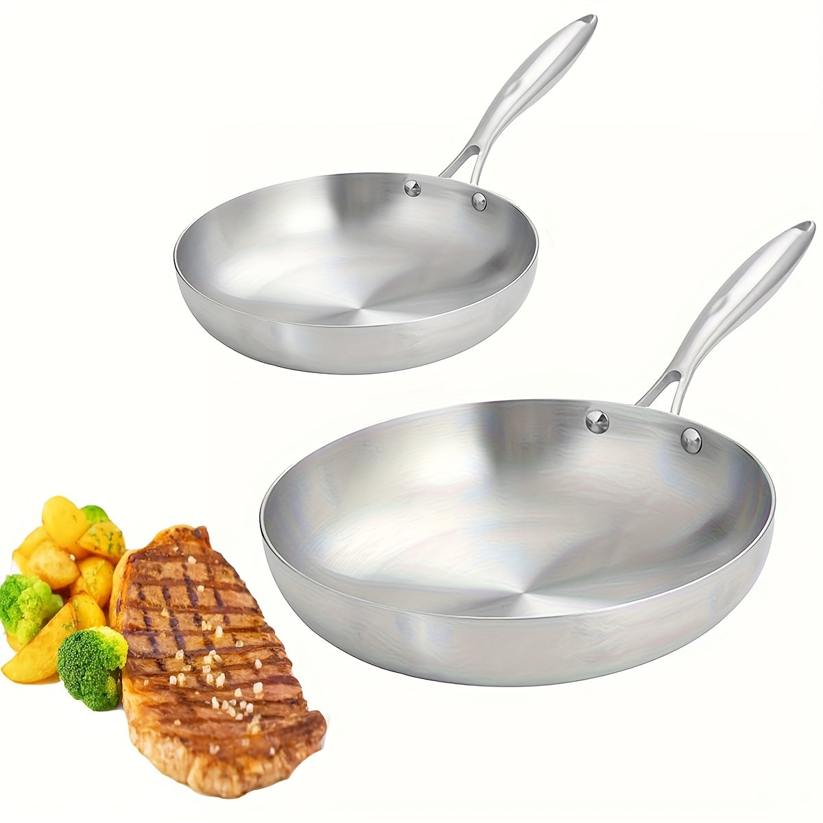 Two-Piece Stainless Steel Skillet Set 24cm and 30cm Nonstick Oven Safe Dishwasher Safe