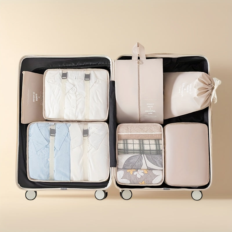 Набор из 7 сумок для хранения одежды для организации одежды, туалетных принадлежностей и аксессуаров во время поездок, путешествий или кемпинга. Включает упаковочные кубы и портативные дорожные сумки.