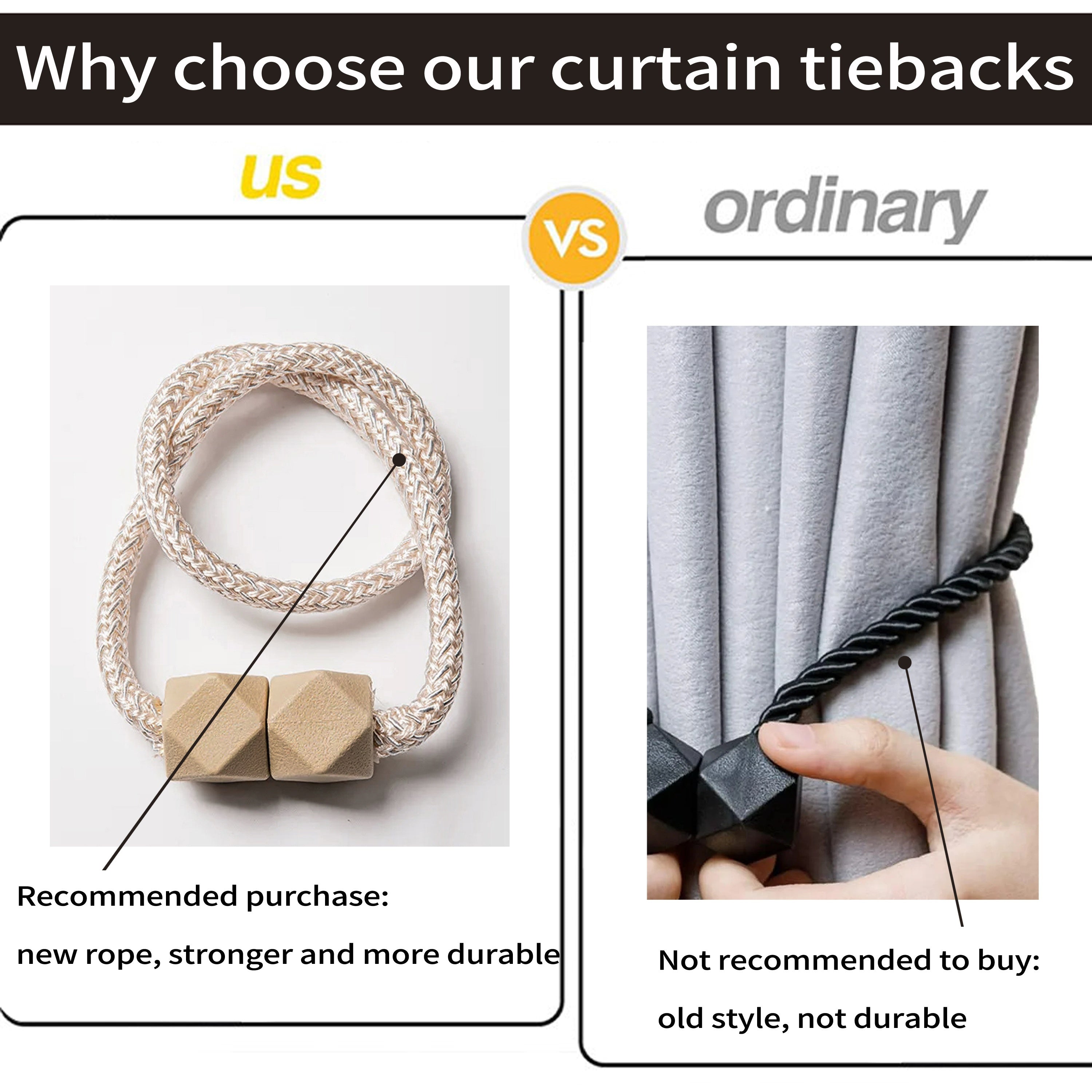 Cube Magnetic Curtain Tiebacks Set 4 Pieces Thick Rope Holdbacks for Bedroom Living Room
