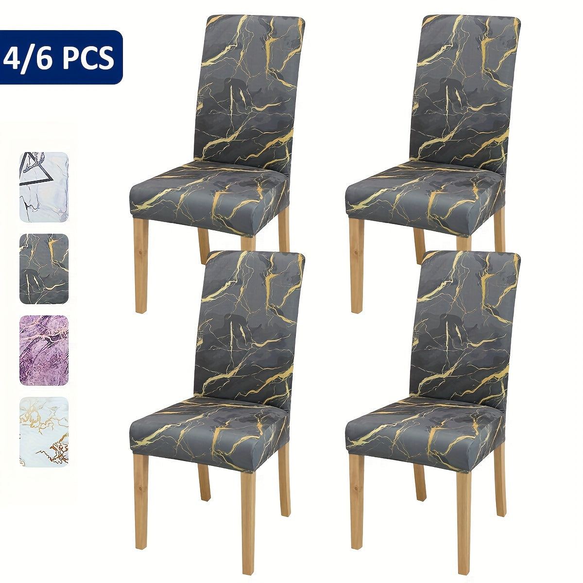 4-6 Milk Chair Slipcovers Marble Texture Elastic Dining Kitchen Home Decor