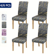 4-6 Milk Chair Slipcovers Marble Texture Elastic Dining Kitchen Home Decor