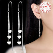 Sterling Silver Heart Chain Tassel Dangle Earrings for Women